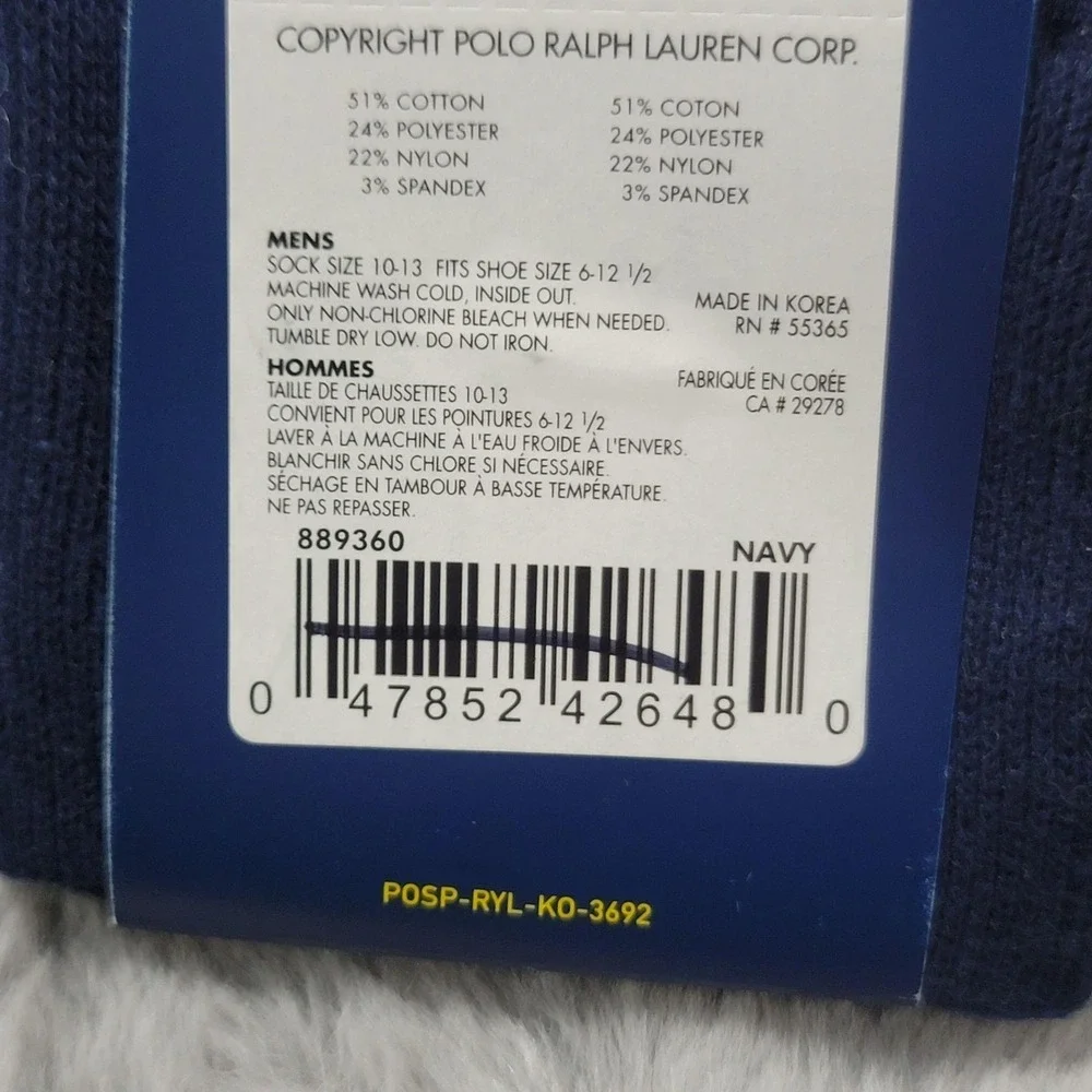 Polo Ralph Lauren Socks Mens 10-13 Navy Hunting Dog Horse Rider Mid Calf Crew